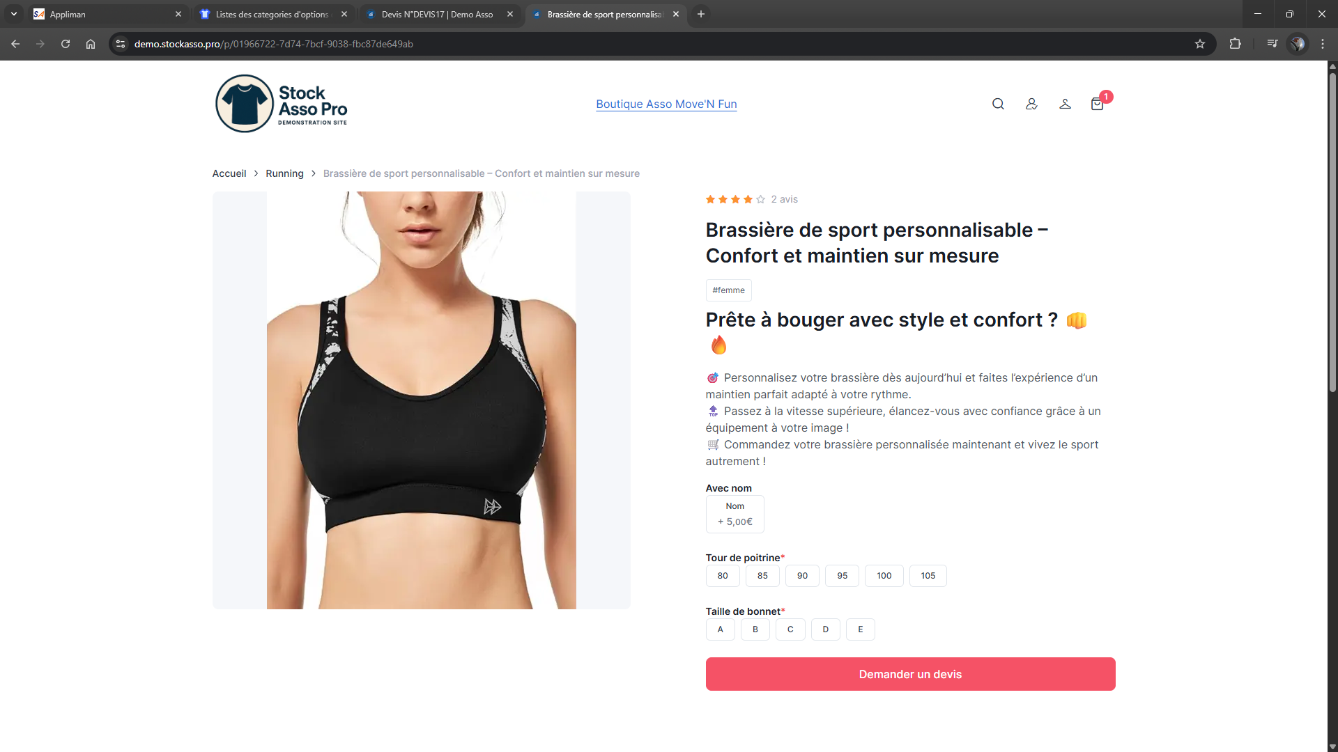 Des options pour les produits tailles, couleurs, noms