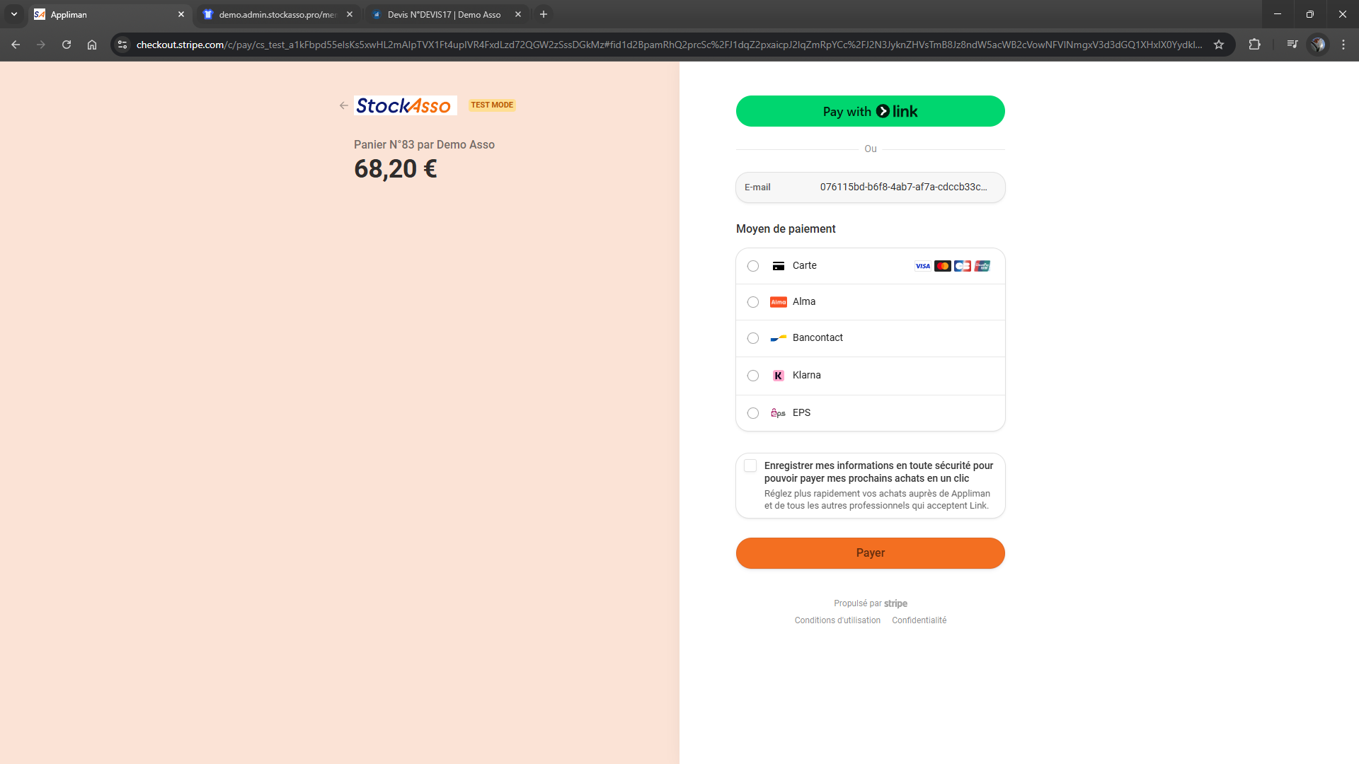 Paiement CB via Stripe